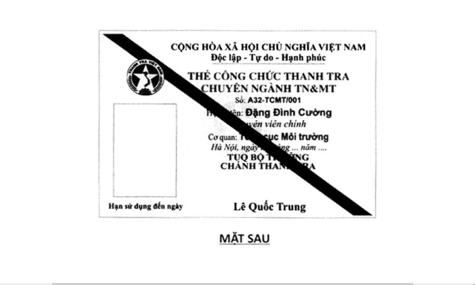 Thông tư 19: Mẫu thẻ công chức thanh tra chuyên ngành TNMT, Thông tư 19/2014/TT-BTNMT 